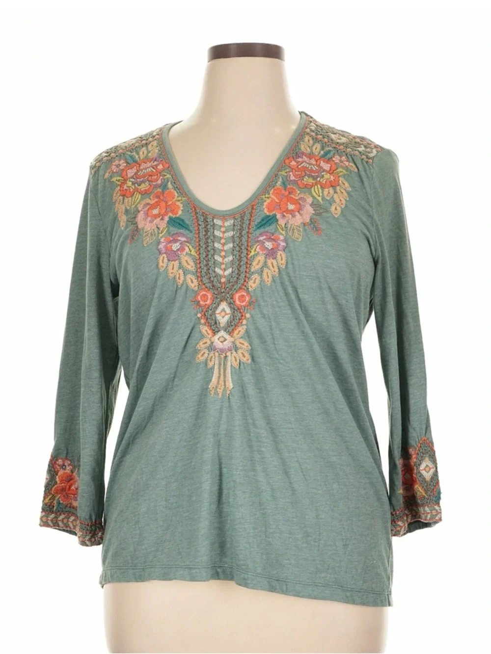 Johnny Was Maeve V Neck Embroidered Top 💚 🦋 - Picture 2 of 4